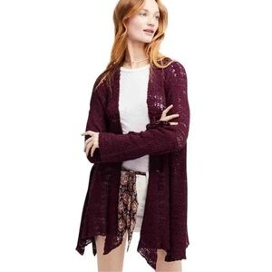 Free People Burgundy Open-Front Sweater
